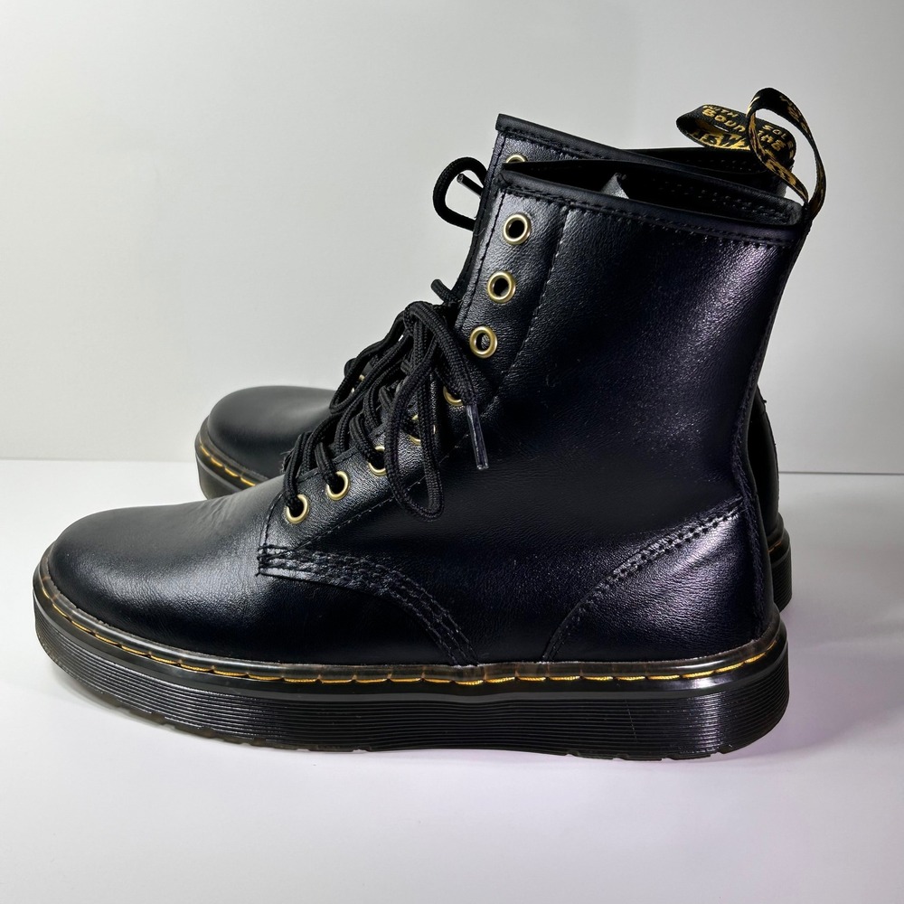 Dr. Martens Zavala Black Leather Combat Boots Gold Eyelets Womens 7 AW004 - Picture 5 of 14